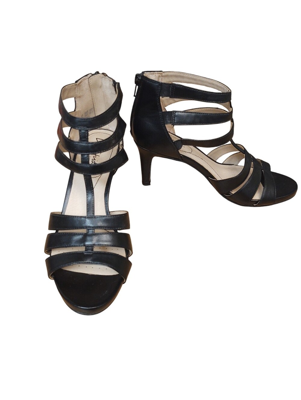 Life Stride Black Strappy Mid-Heel Sandals Size 8.5